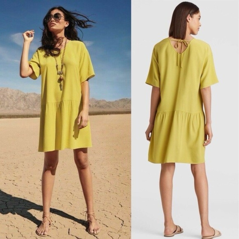 Eileen Fisher Viscose Crepe Drop Waist Dress in Yarrow Size Medium
